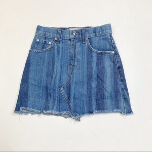 Derek Lam Cleo Crossover Mini Skirt size 24 Denim Raw Hem